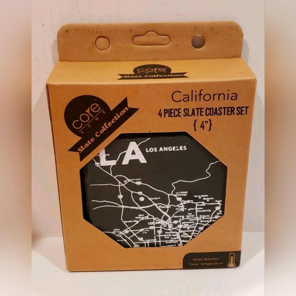 Slate Coaster Set Los Angeles Map California By Core New